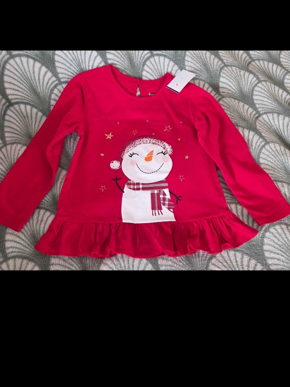Brand New Girls' Pink Snowman Ruffle Hem Long-Sleeve Top Size 3 years.